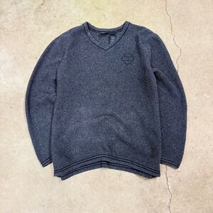 Harley Davidson Mens XL V-Neck Sweater Charcoal Grey Textured Knit Pullover Logo